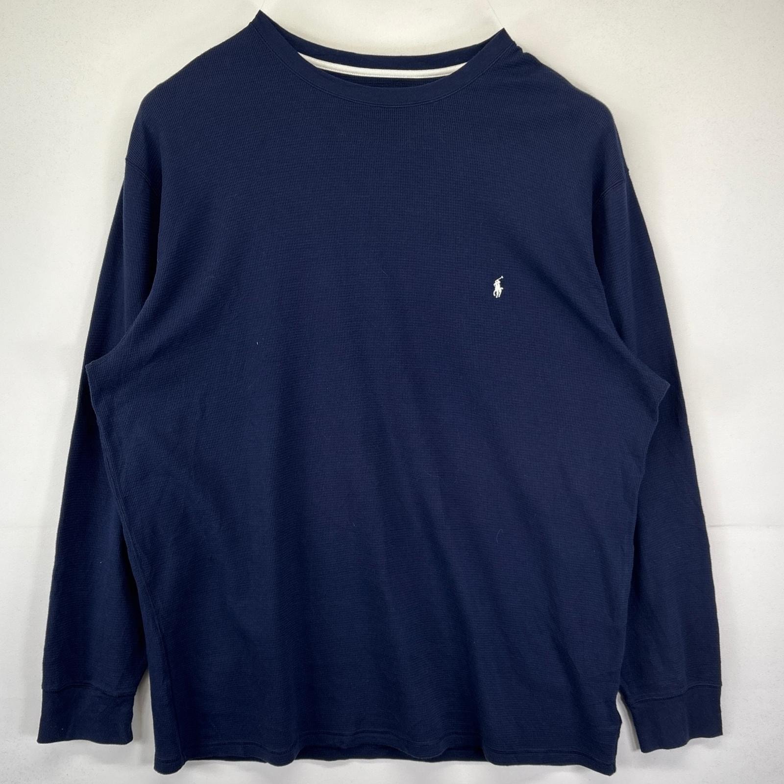 古着 ポロ・ラルフローレン POLO RALPH LAUREN 長袖Tシャツ 大きいサイズ サーマル ワッフル生地 ワンポイントロゴデザイン 4XLT  ネイビー メンズ