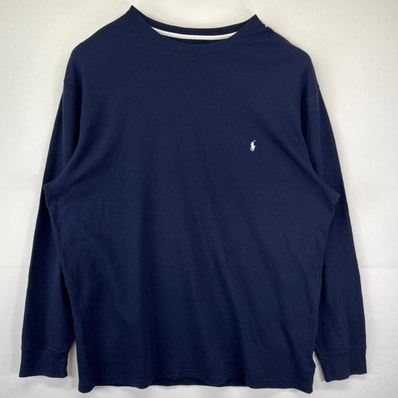 古着 ポロ・ラルフローレン POLO RALPH LAUREN 長袖Tシャツ 大きいサイズ サーマル ワッフル生地 ワンポイントロゴデザイン 4XLT ネイビー メンズ