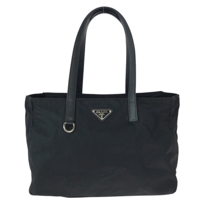美品 PRADA プラダ テスート サフィアーノ 三角ロゴプレート ブラック 黒 シルバー金具 ナイロン レザー/ トートバッグ ショルダーバッグ 600824 【中古】