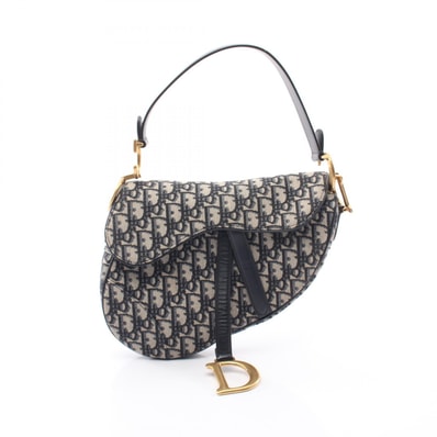 ディオール Dior サドルバッグ オブリークジャカード ハンドバッグ バッグ キャンバス レザー レディース ネイビー系 / ベージュ系 M0455CTZQ-M928 【中古】