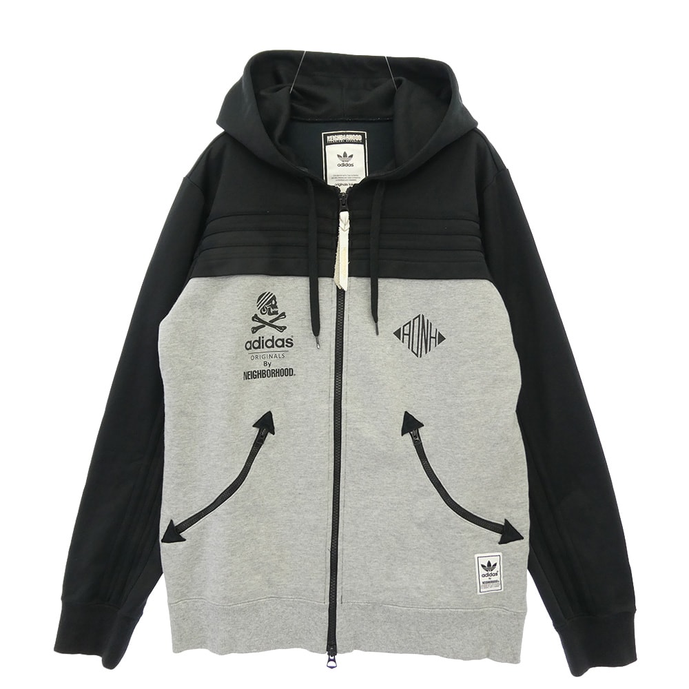 NEIGHBORHOOD ネイバーフッド adidas アディダス S15229 x adidas Originals アディダス オリジナルス プリント ジップアップ フーディー パーカー グレー系 ブラック系 M【中古】