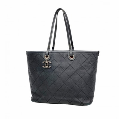 【6fa0529-k】シャネル トートバッグ キャビアスキン ブラック シルバー金具【中古】レディース