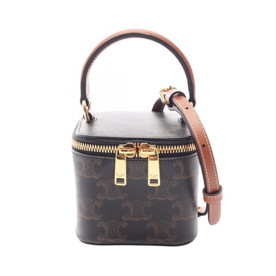 セリーヌ CELINE トリオンフ ミニ 2WAY ハンドバッグ バッグ PVCコーティングキャンバス レザー レディース ブラック系 / ブラウン系 10J762CZ1 【中古】