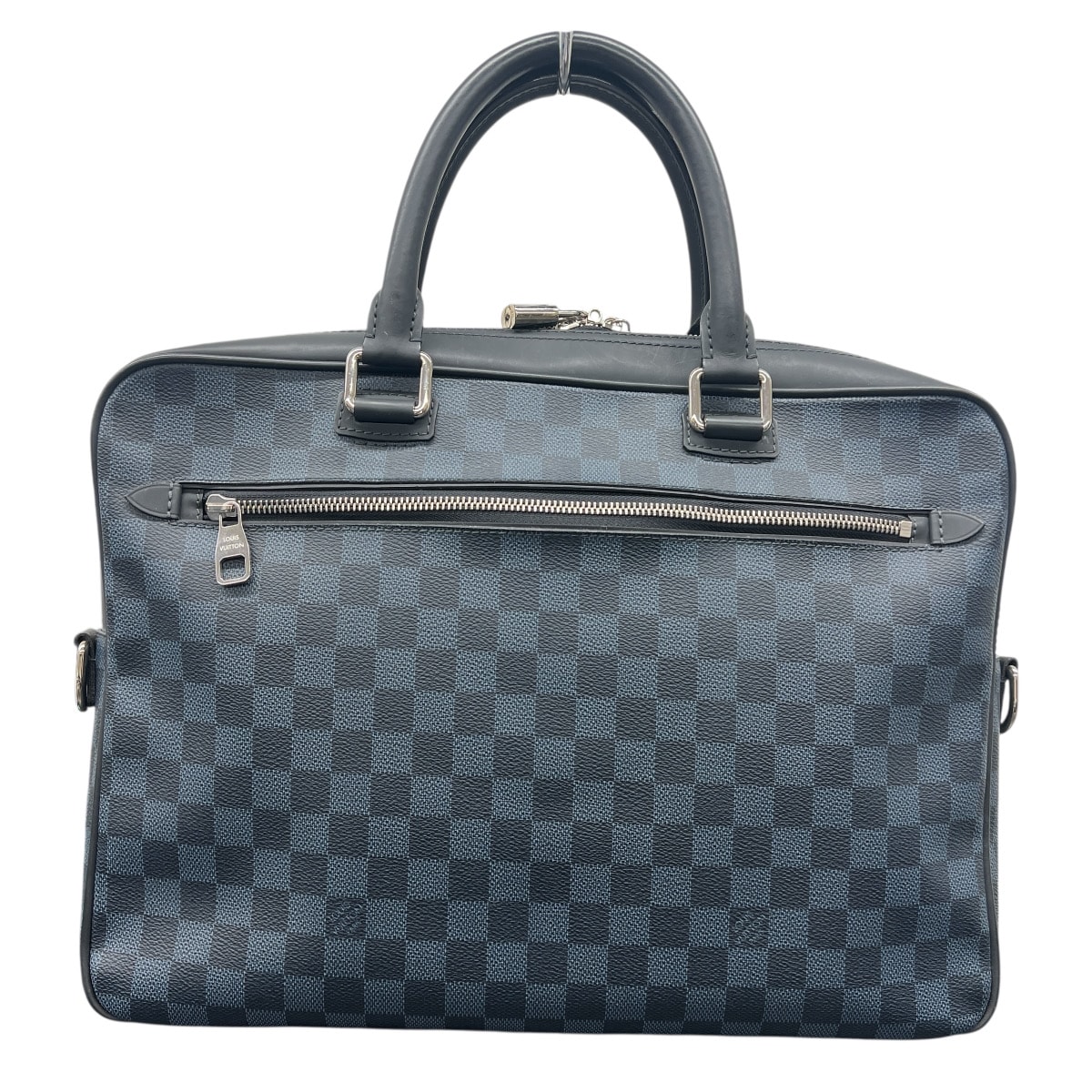 LOUIS VUITTON 美品 ルイヴィトン ポルトドキュマン・ビジネス ダミエ コバルト ビジネスバッグ N41347 PVC レザー FL0174 ネイビー シルバー ハンドバッグ ブリーフケース ヴィトン LV ABランク 中古 鑑定済 ヴィトンバッグ