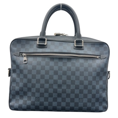 LOUIS VUITTON 美品 ルイヴィトン ポルトドキュマン・ビジネス ダミエ コバルト ビジネスバッグ N41347 PVC レザー FL0174 ネイビー シルバー ハンドバッグ ブリーフケース ヴィトン LV ABランク 中古 鑑定済 ヴィトンバッグ