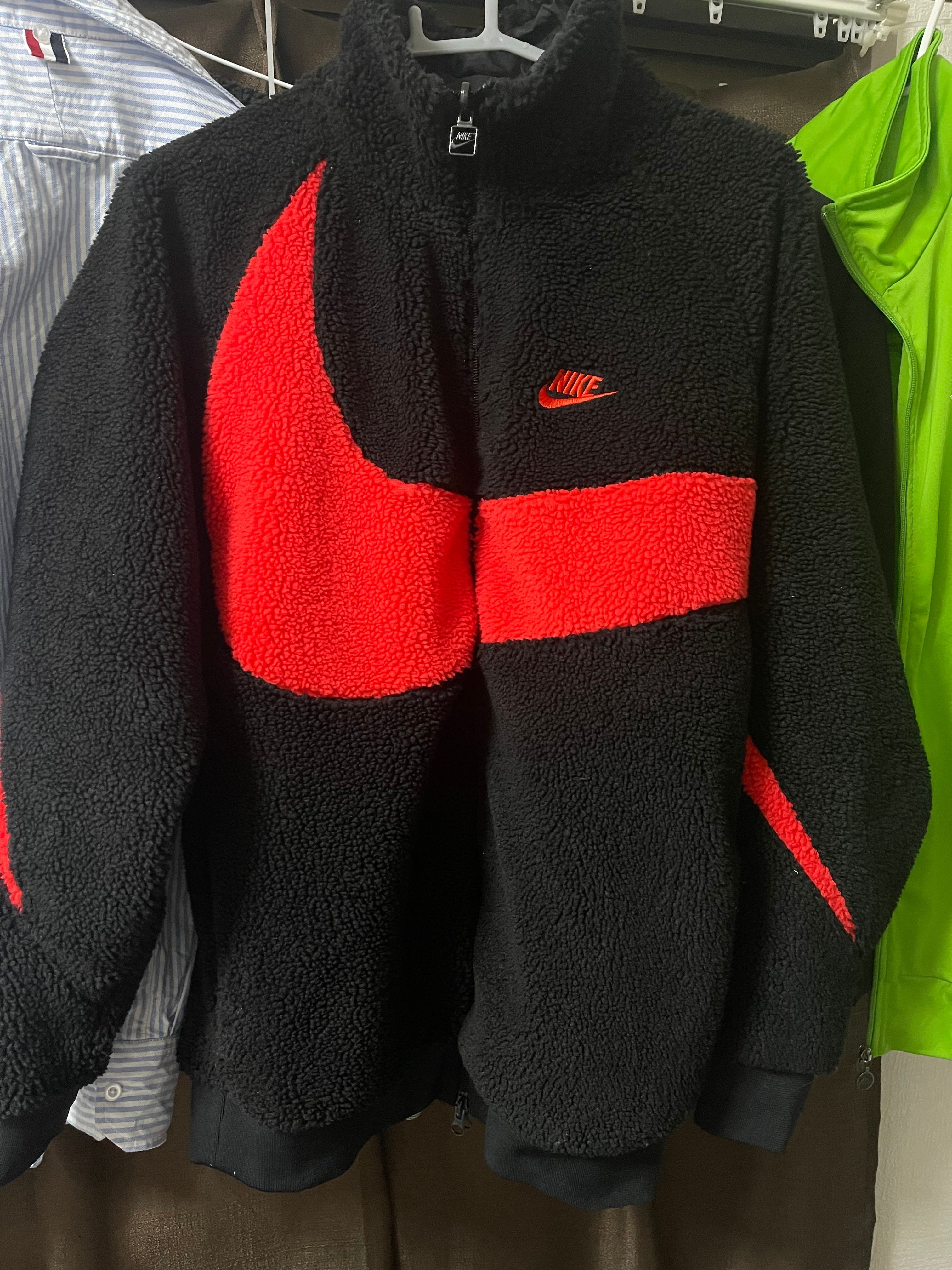 Nike Big Swoosh Reversible Boa Jacket "Black Chili Red"