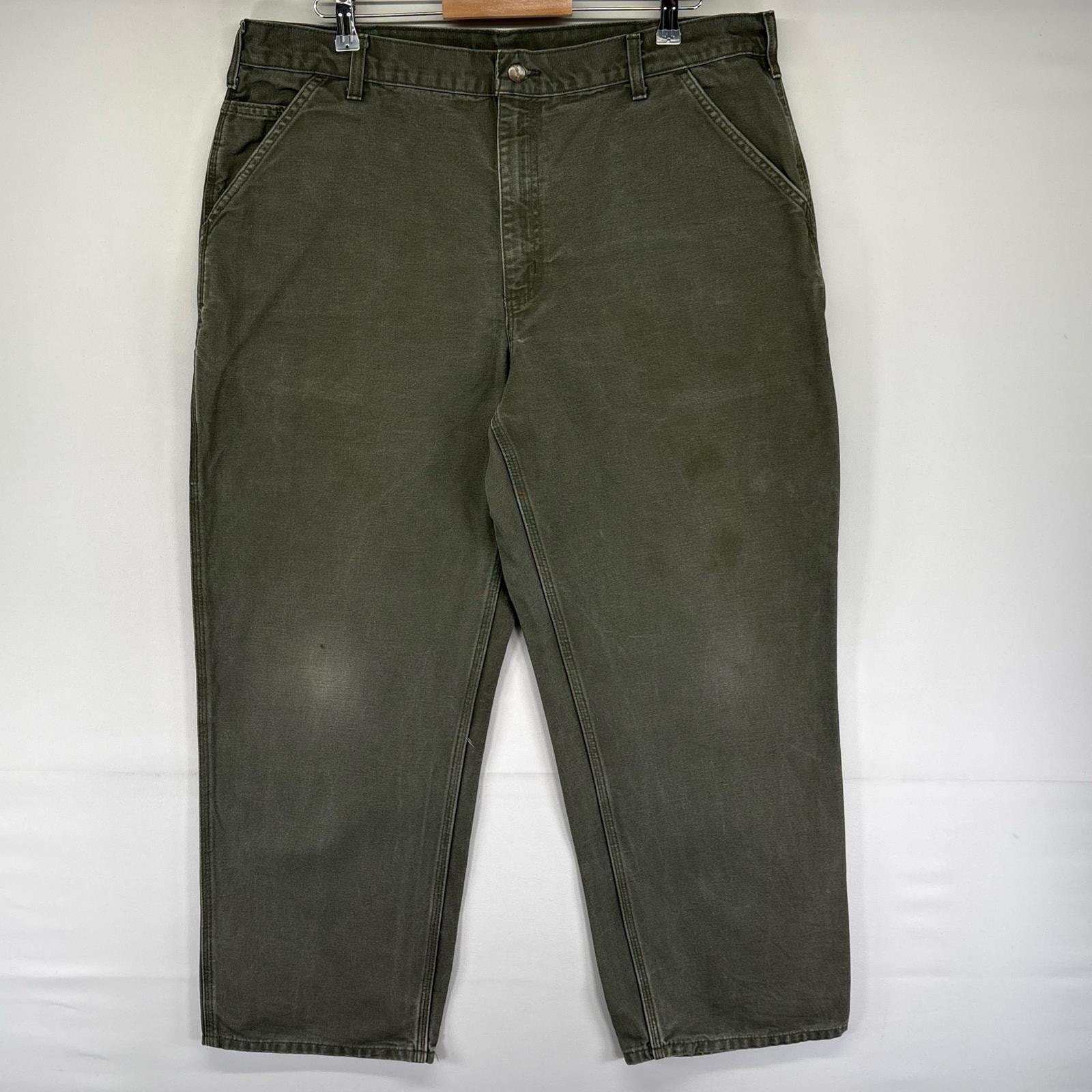 古着 カーハート Carhartt ダック パンツ ペインターパンツ 大きいサイズ ハンマーループ ワンポイント W40 L30  グリーン系 メンズ