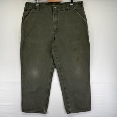 古着 カーハート Carhartt ダック パンツ ペインターパンツ 大きいサイズ ハンマーループ ワンポイント W40 L30 グリーン系 メンズ