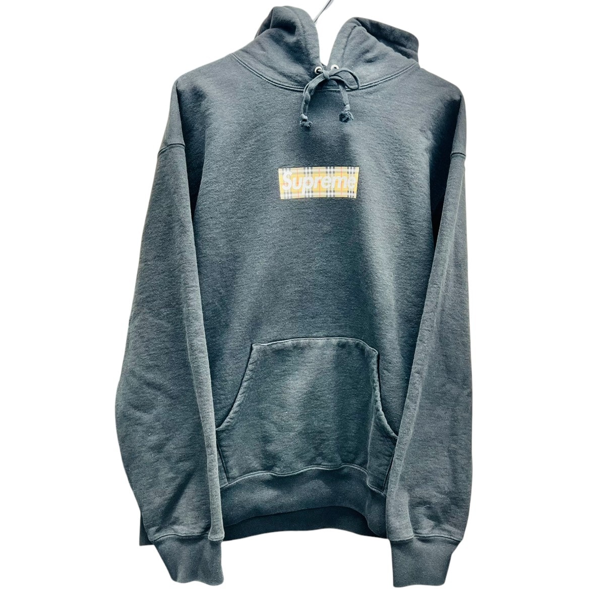 SUPREME 美品 × BURBERRY Box Logo Hooded Sweatshirt Black バーバリー ボックスロゴ フーデッド スウェットシャツ パーカー プルオーバー フーディ パーカー コットン ブラック ロゴ ABランク 中古 鑑定済