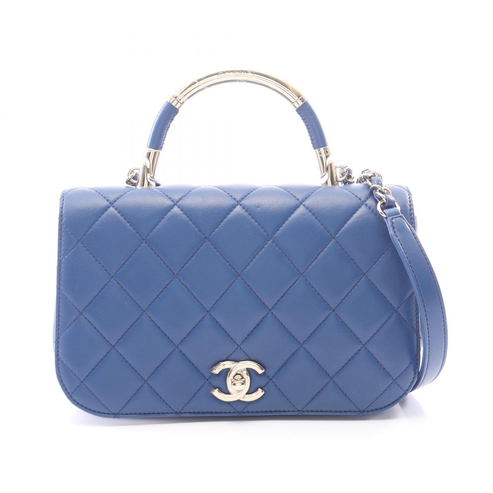 シャネル CHANEL マトラッセ トップハンドル 2WAY ショルダーバッグ バッグ ラムスキン(羊革) レディース ブルー系 【中古】