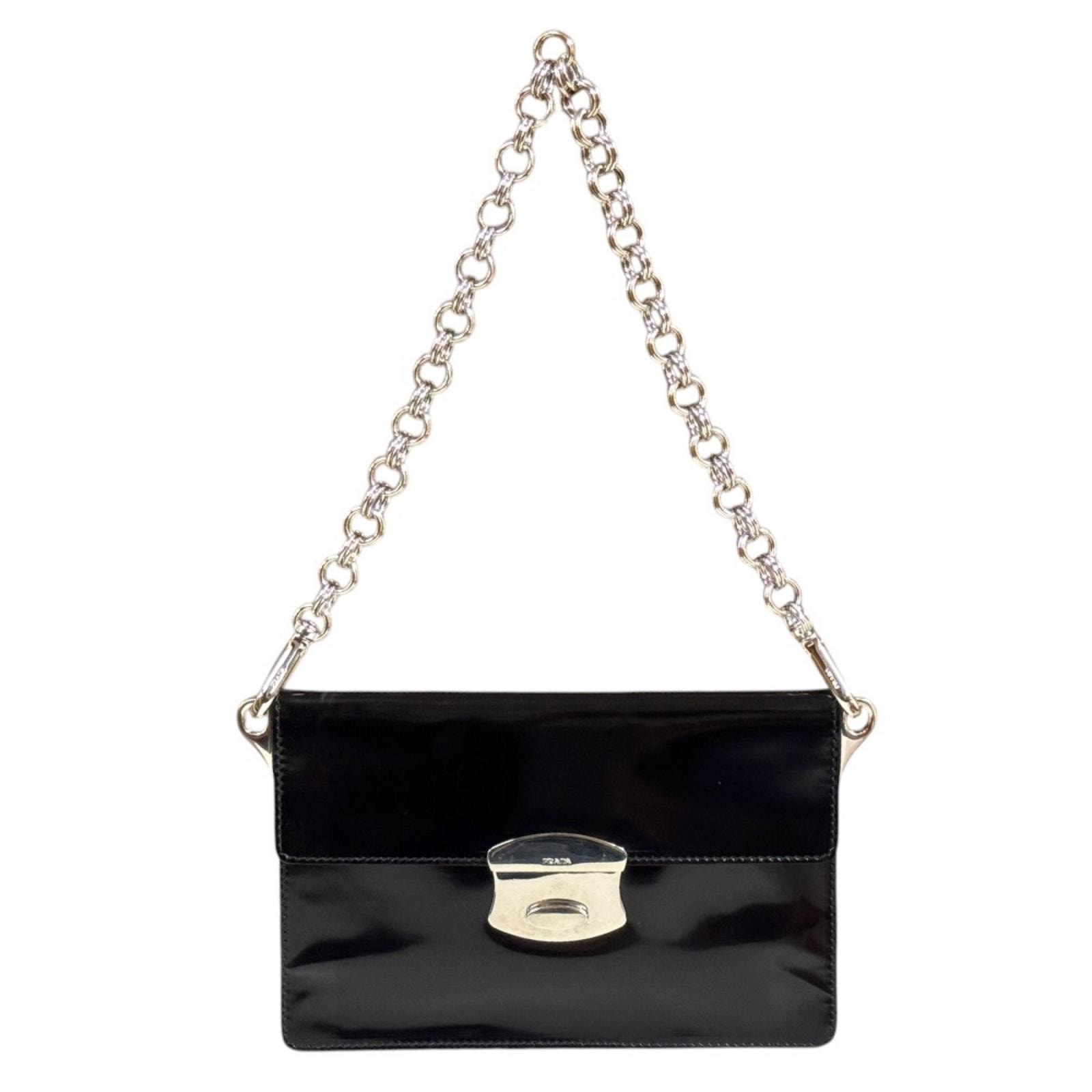 プラダ ショルダーバッグ エナメル 1N1172 ブラック レディース PRADA  中古
