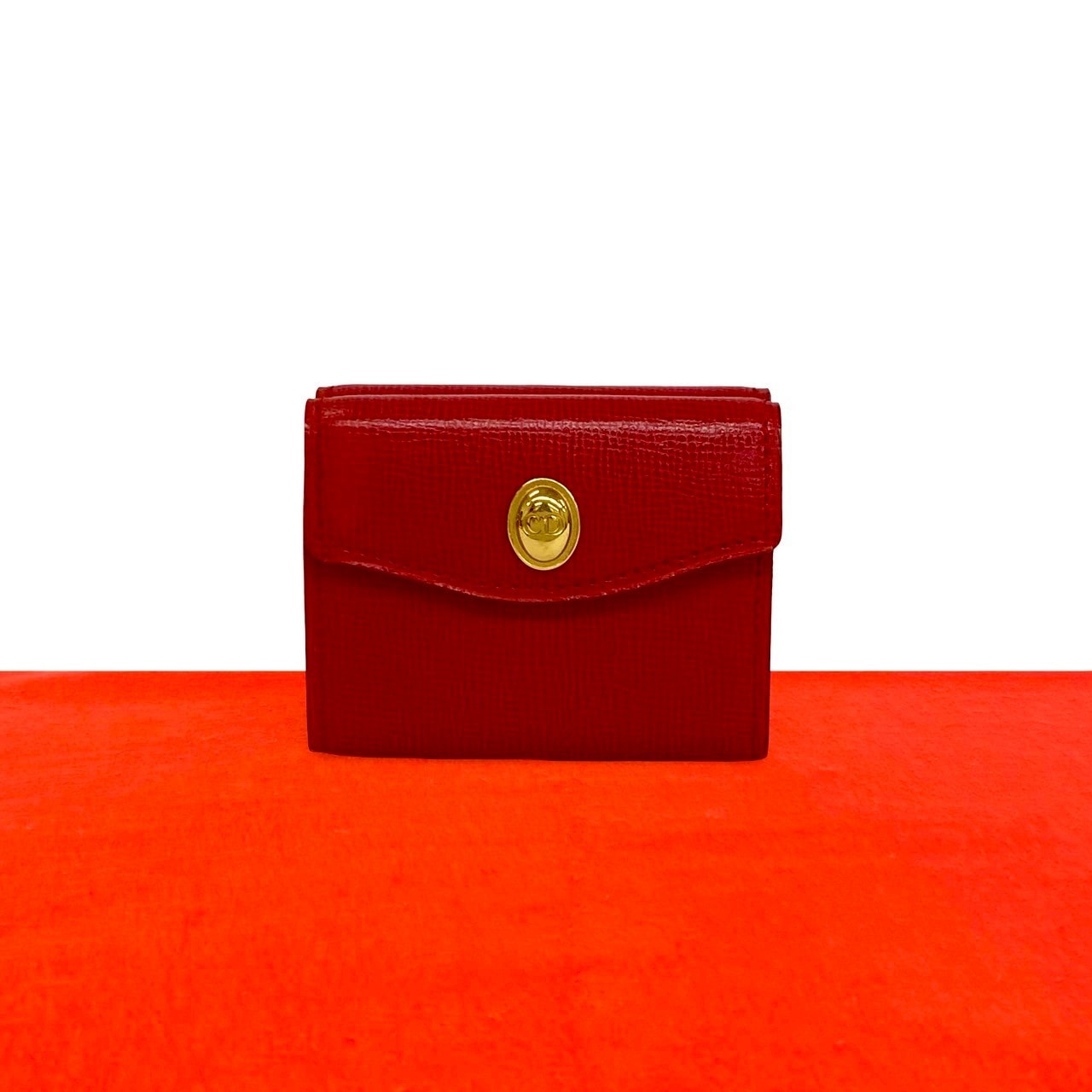 Christian Dior ディオール CD ロゴ 金具 レザー 三つ折り財布 レッド
 42959