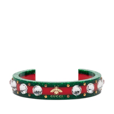 グッチ シェリーライン ビー バングル レッド グリーン プラスチック クリスタル レディース GUCCI 【中古】