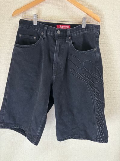 Supreme Script Baggy Denim Short "Washed Black"