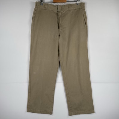 古着 ディッキーズ Dickies ワークパンツ 作業着 ストレート ワンポイント センタープレス ベージュ メンズ
