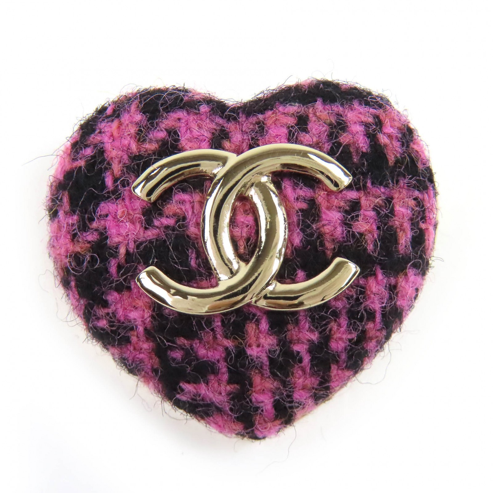 極美品 シャネル ココマーク ハート ツイード ブローチ B22K AB9496