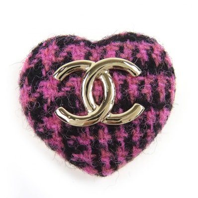 極美品 シャネル ココマーク ハート ツイード ブローチ B22K AB9496