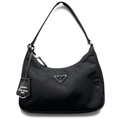 PRADA 美品 プラダ Re-Edition 2005 Re-Nylon ミニバッグ リエディション リナイロン ハンドバッグ 1N204X ナイロン ブラック トライアングルロゴ 三角プレート ロゴプレート 肩掛け ABランク 鑑定済 中古 プラダバッグ
