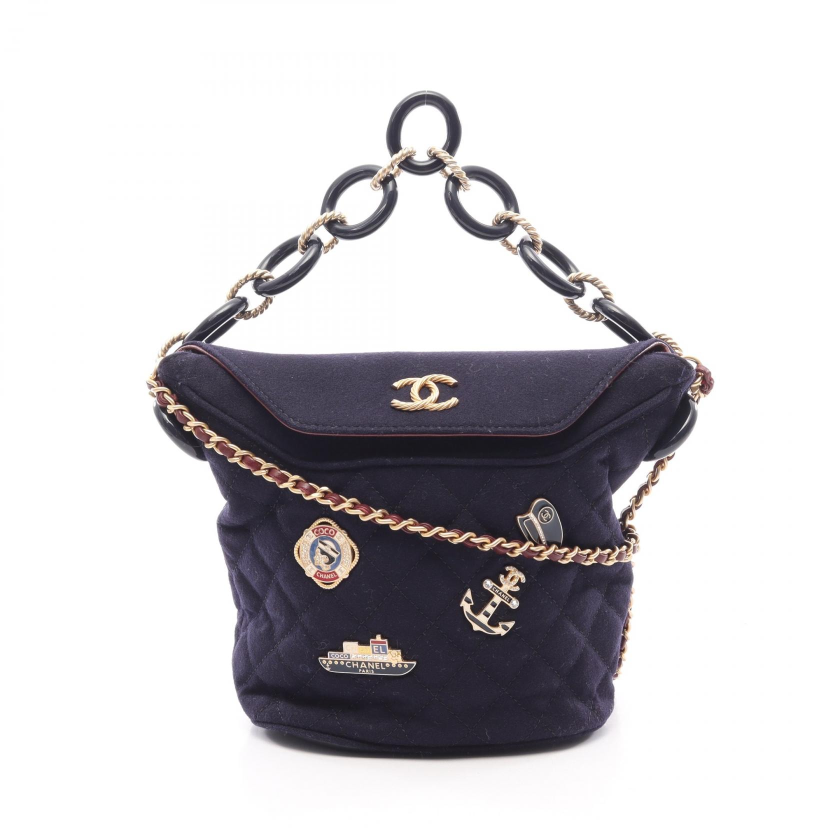 シャネル CHANEL パリハンブルク ショルダーバッグ バッグ ウール レディース ネイビー系 A57868 【中古】