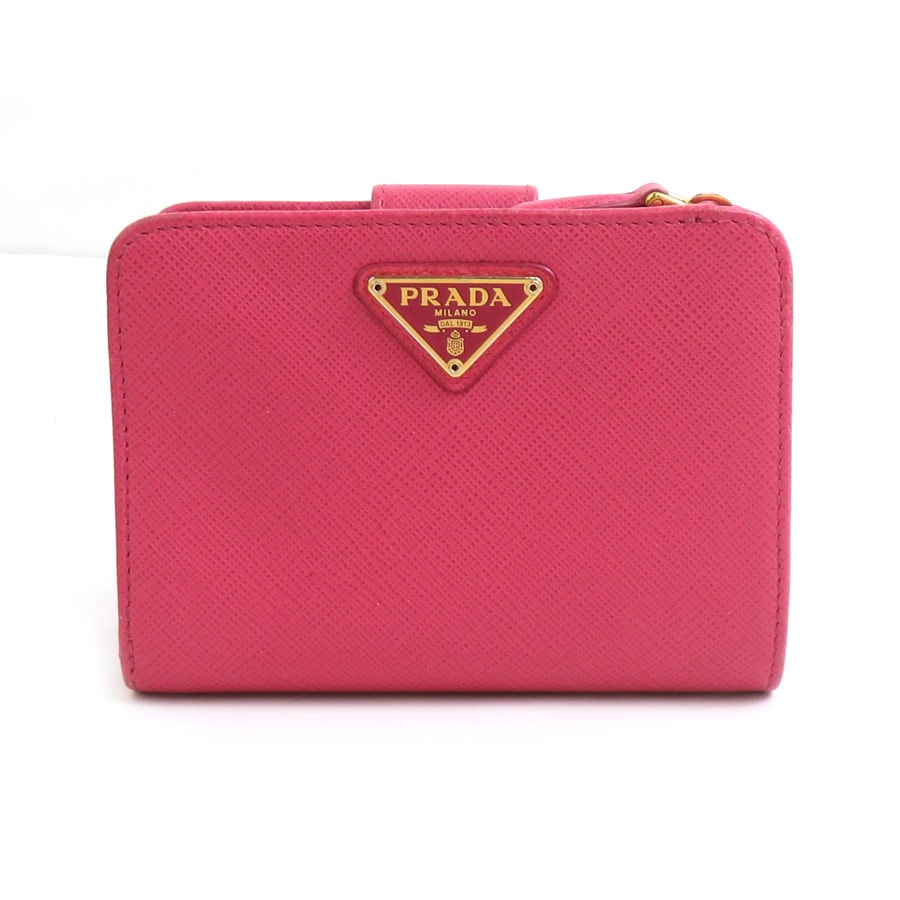 プラダ PRADA 二つ折り財布 レザー ピンク レディース【中古】 56359a