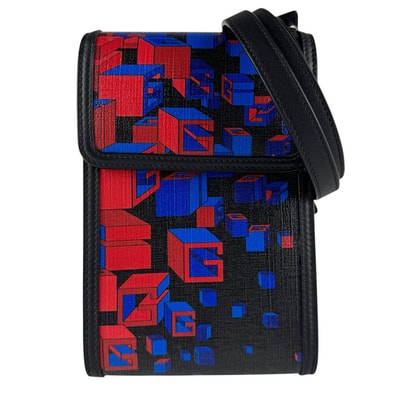 グッチ GUCCI ショルダーバッグ スクエアGスペース PVC/レザー ブラック/レッド/ブルー メンズ 631766【中古】 z9340