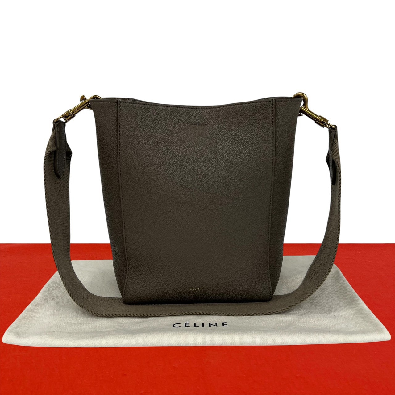 CELINE セリーヌ サングルバケット スモール レザー ショルダーバッグ グレー
 74474