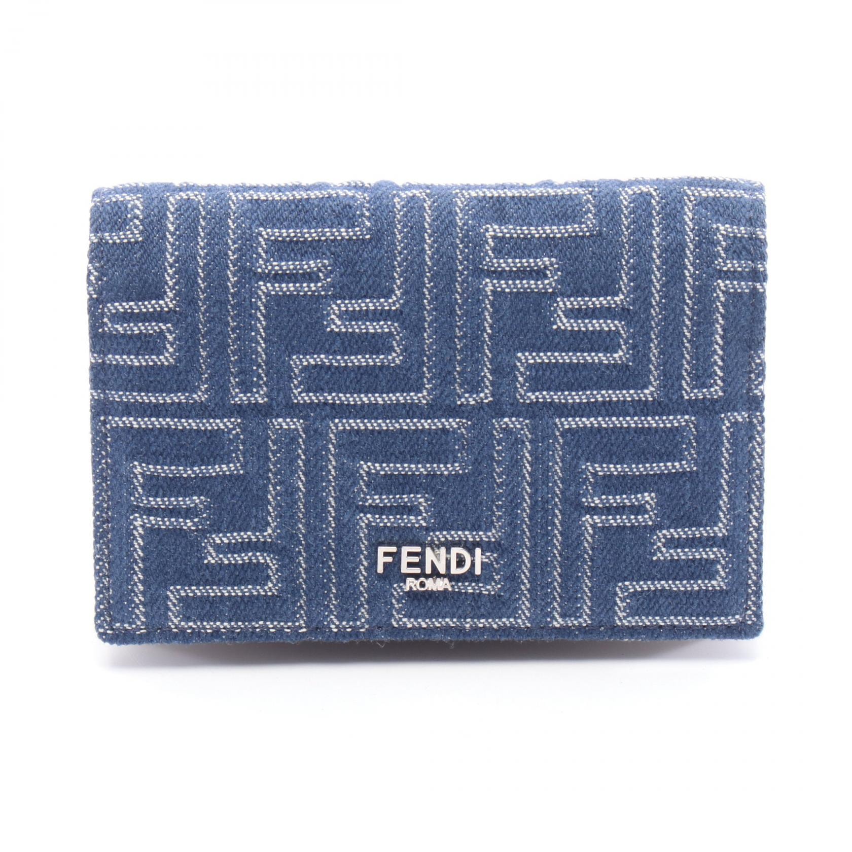 フェンディ FENDI カードケース アクセサリー デニム レザー メンズ ネイビー系 / ブラウン系 7M0222AUGOF1SCG 【新品】