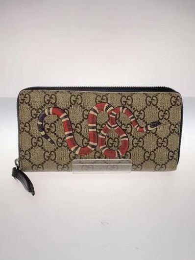 GUCCI Kingsnake Print GG Supreme Zip Around Wallet "Beige/Ebony"