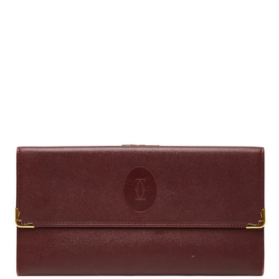 カルティエ マストライン 長財布 ワインレッド レザー レディース CARTIER 【中古】