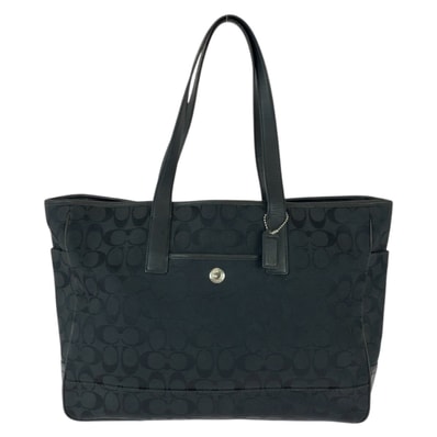 COACH コーチ シグネチャー ブラック 黒 シルバー金具 キャンバス レザー/ トートバッグ ショルダーバッグ 600364 【中古】