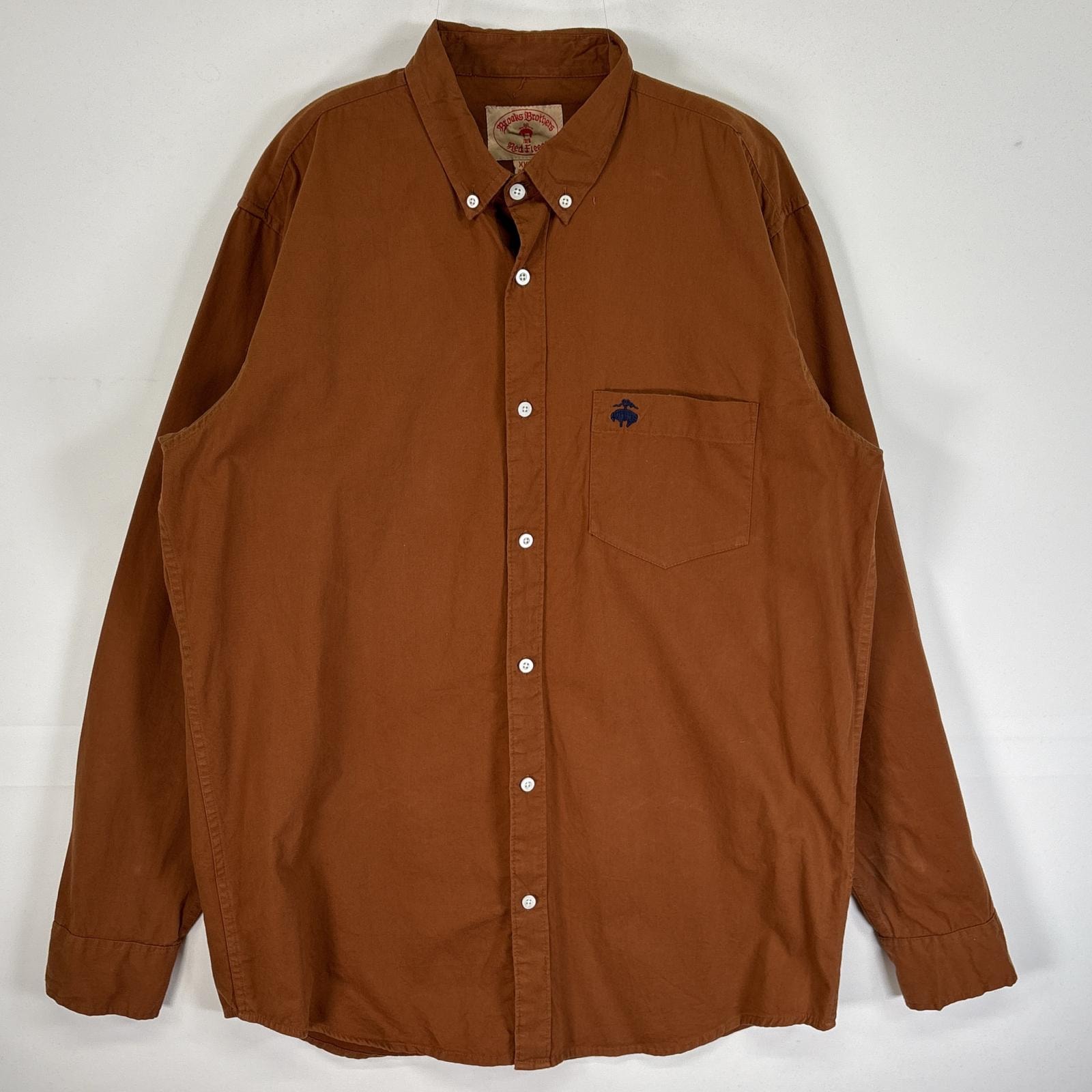 古着 ブルックスブラザーズ Brooks Brothers 長袖シャツ ロゴ 刺繍 ボタンダウン 胸ポケ 14041 ブラウン 無地 メンズ