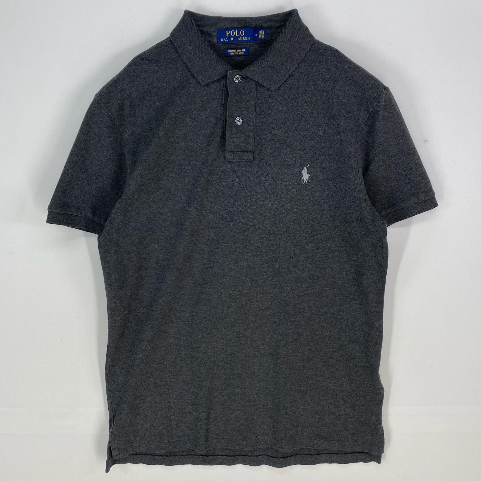 古着 ポロ・ラルフローレン POLO RALPH LAUREN 鹿の子 半袖シャツ ワンポイントロゴ 刺繍 ポロシャツ ハーフボタン M グレー系 メンズ