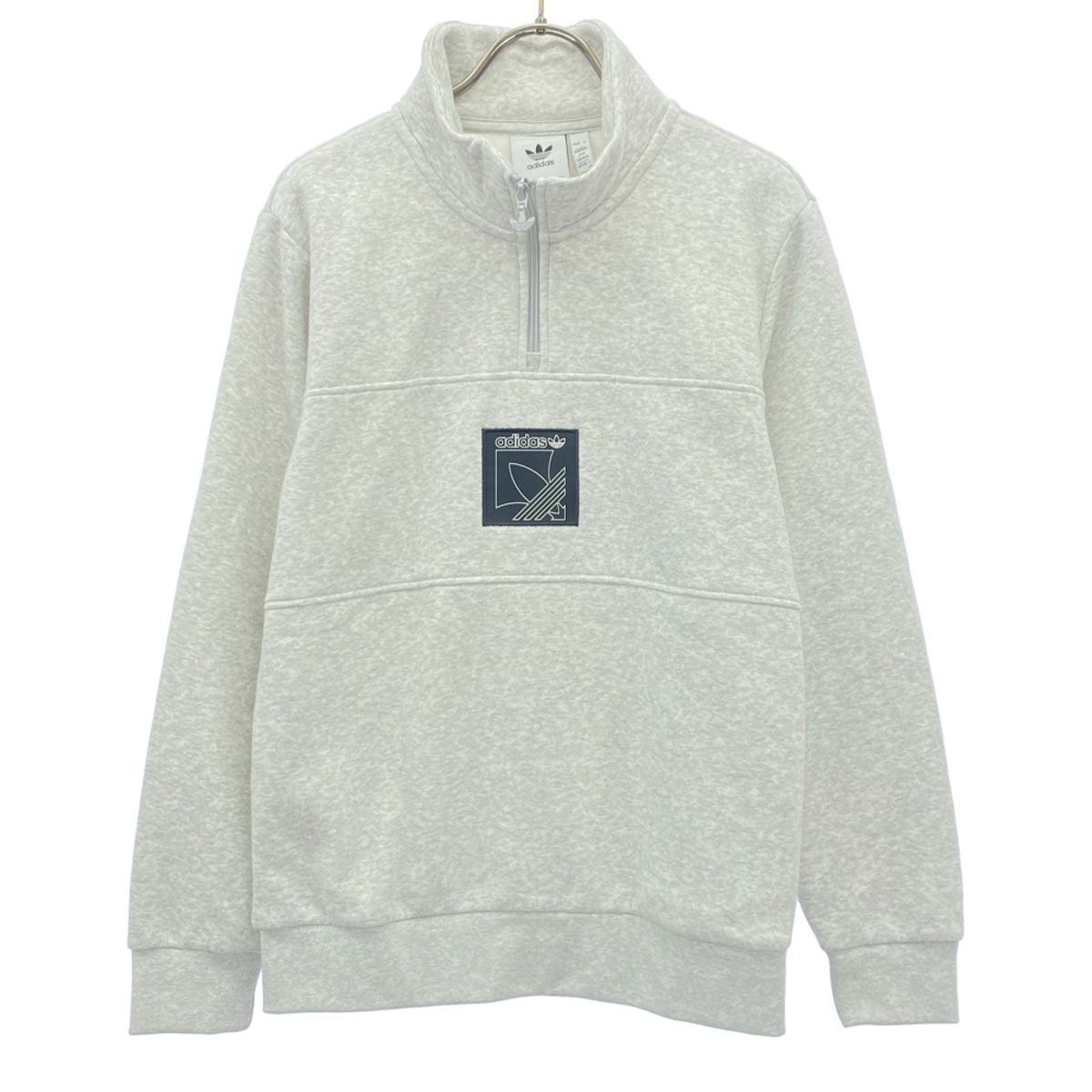 adidas アディダス トレフォイルロゴ 長袖 ハーフジップ スウェット XS ライトグレー 裏フリース