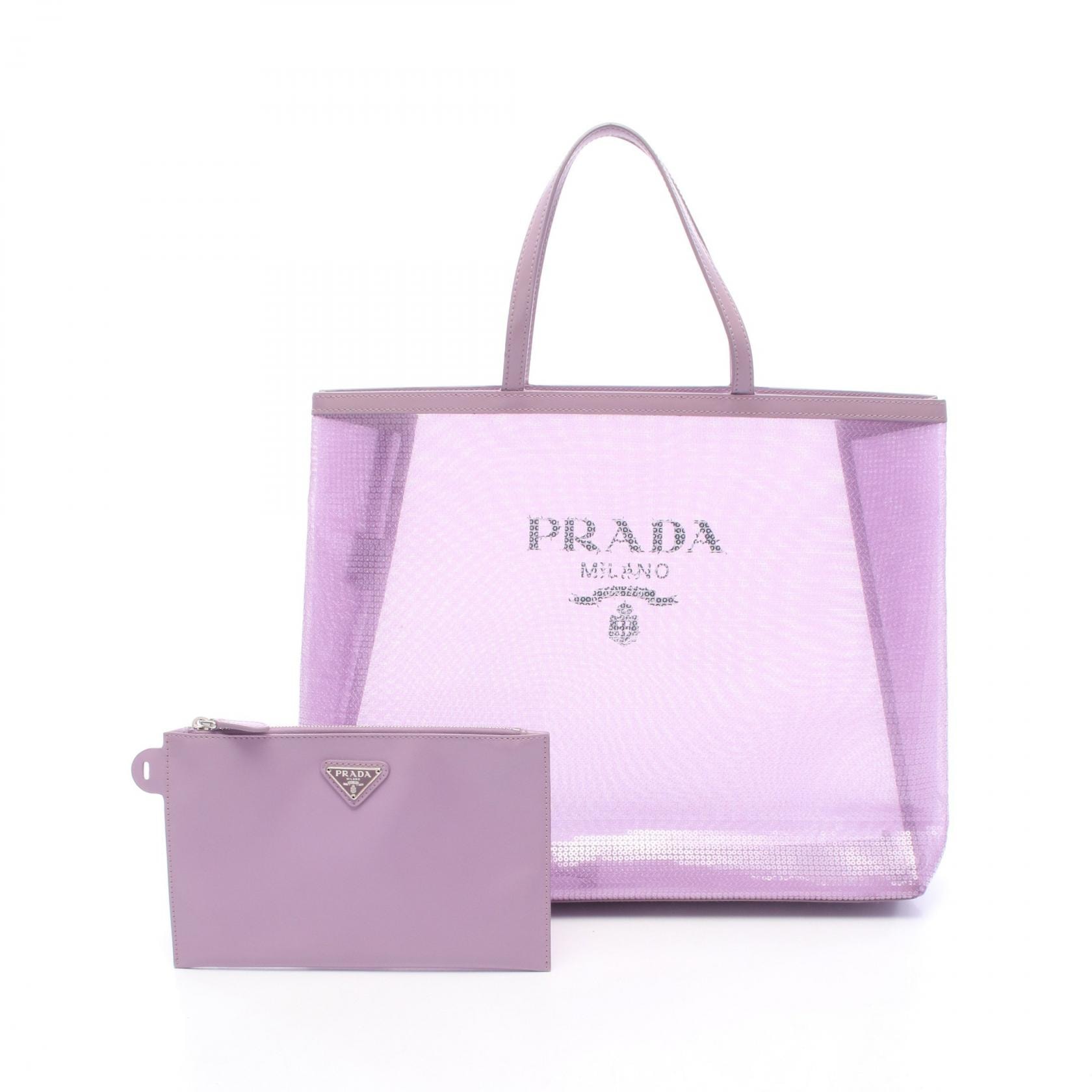 プラダ PRADA ロゴ トートバッグ バッグ レザー メッシュ / スパンコール レディース パープル系 1BG416 【中古】