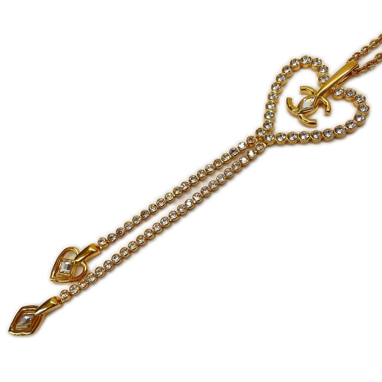 CHANEL シャネル ココマーク ハート ネックレス GP ラインストーン L23C ゴールド
