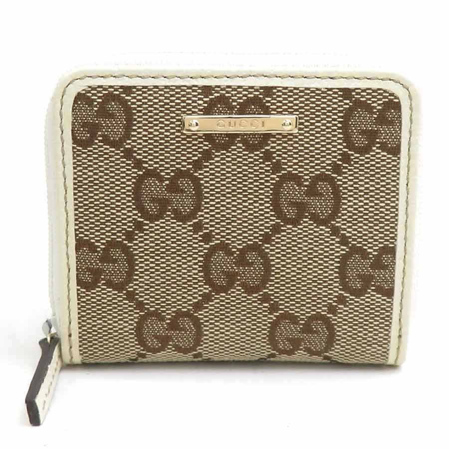 グッチ GUCCI コインケース GGキャンバス/レザー ホワイト/ブラウン ユニセックス 115255【中古】 r11253j
