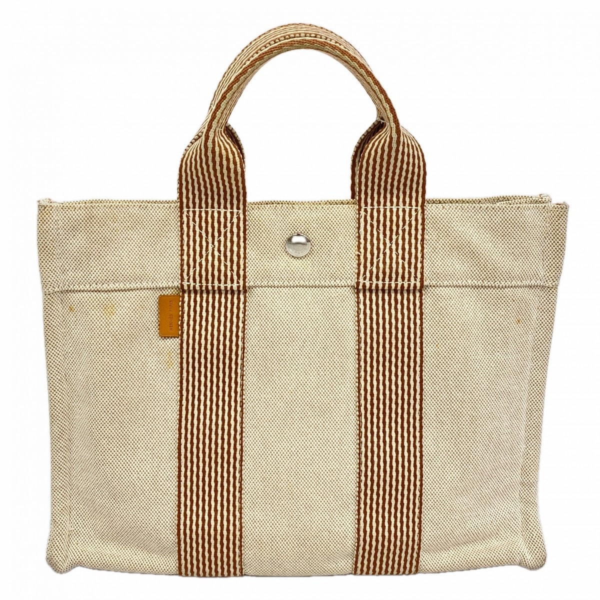 【6cd5157-k】エルメス トートバッグ ニューフールトゥPM キャンバス アイボリー シルバー金具【中古】レディース