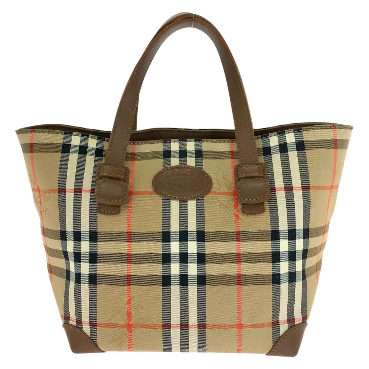 BURBERRY バーバリー チェック柄 ベージュ ブラウン ゴールド金具 キャンバス レザー/ ハンドバッグ トートバッグ 1-0289556 【中古】