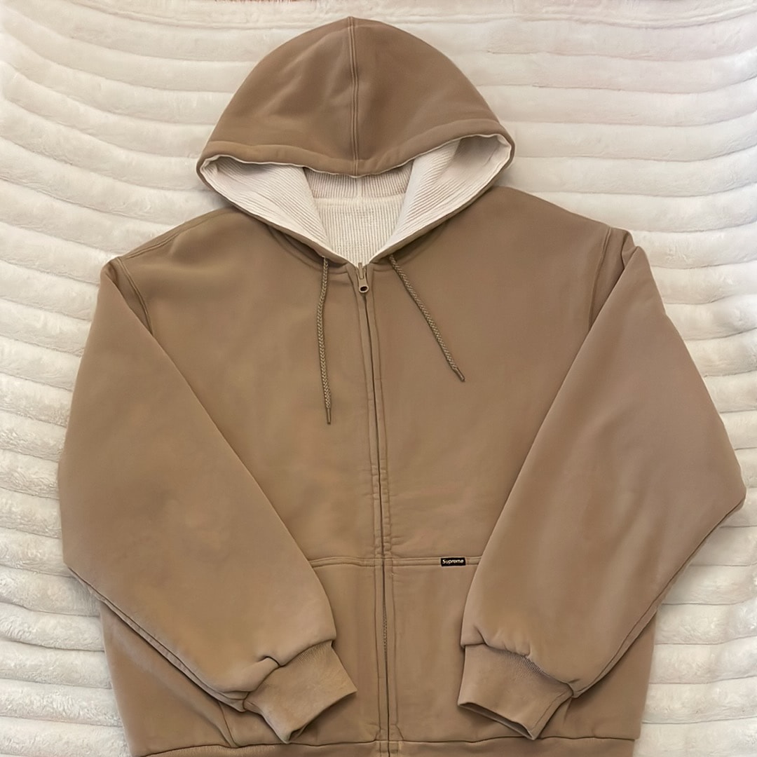 Supreme Reversible Work Zip Up Hooded Sweatshirt "Tan"
