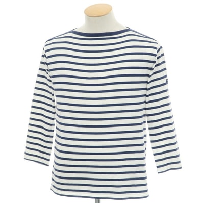 【中古】セントジェームス SAINT JAMES コットン ボーダー ボートネック 七分袖 Tシャツ ホワイトxネイビー【サイズ3】【メンズ】