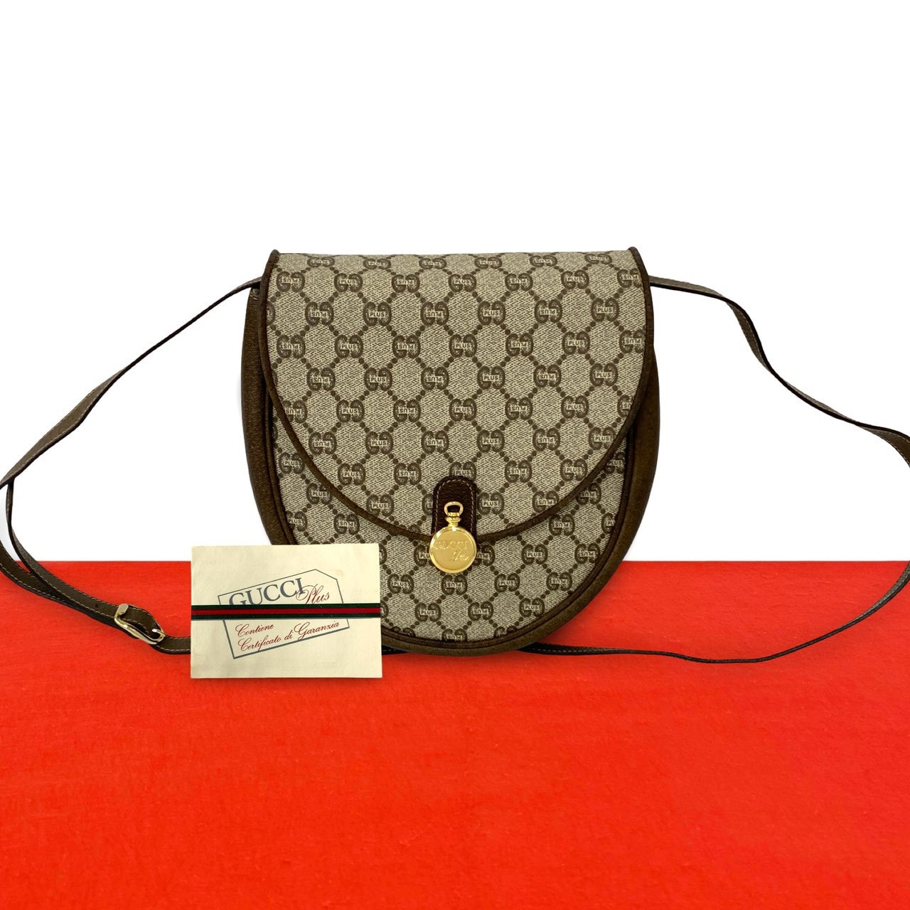 GUCCI グッチ グッチプラス ロゴ 柄 金具 レザー PVC ショルダーバッグ ブラウン
 34787