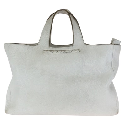 美品 BOTTEGAVENETA ボッテガヴェネタ イントレチャート ホワイト シルバー金具 レザー トートバッグ ハンドバッグ 602575 【中古】