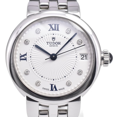 チューダー TUDOR 35800 クレア ド ローズ 8P ダイヤモンド デイト ホワイト 自動巻き レディース 美品 腕時計 H#150096