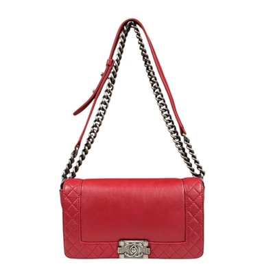 シャネル ボーイシャネル ショルダーバッグ レザー レッド レディース CHANEL 中古
