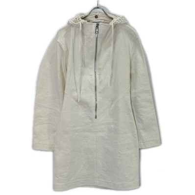 ボッテガヴェネタ ホワイト リネンポリ ハーフジップ メッシュニード付きワンピース 38