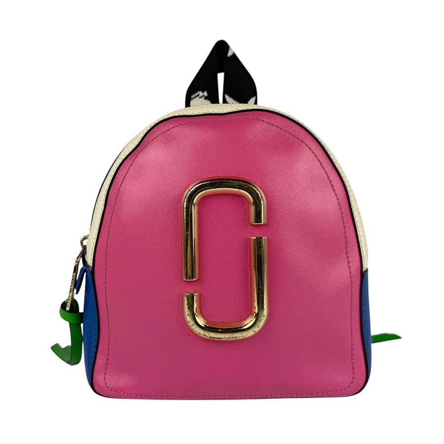 マークジェイコブス MARC JACOBS リュック バックショット レザー ピンク×ホワイト×ブルー×グリーン レディース【中古】 z5581