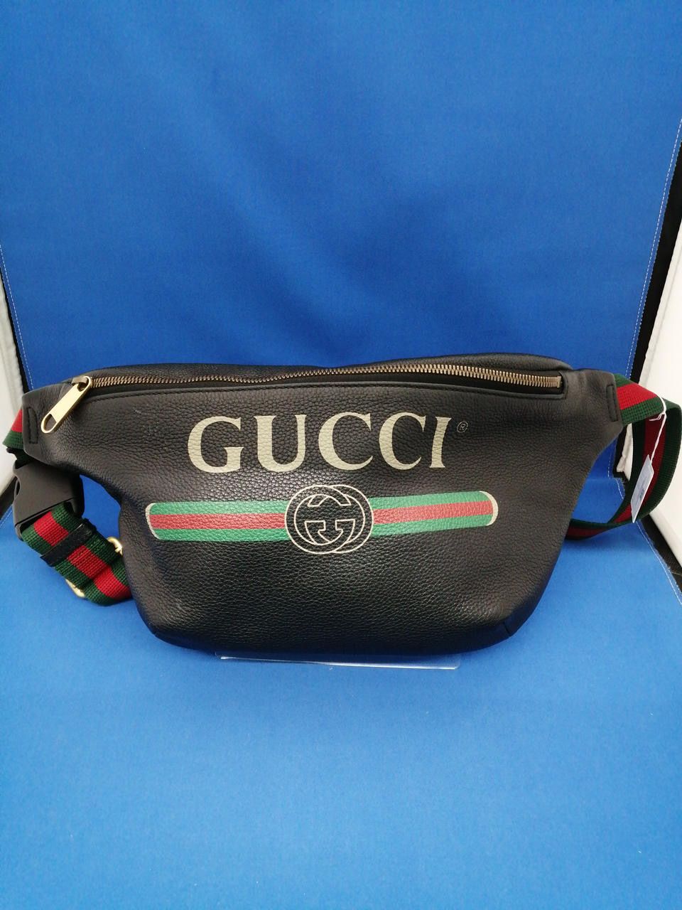 GUCCI Vintage Logo Print Leather Medium Belt Bag "Black"