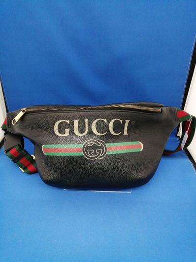 GUCCI Vintage Logo Print Leather Medium Belt Bag "Black"