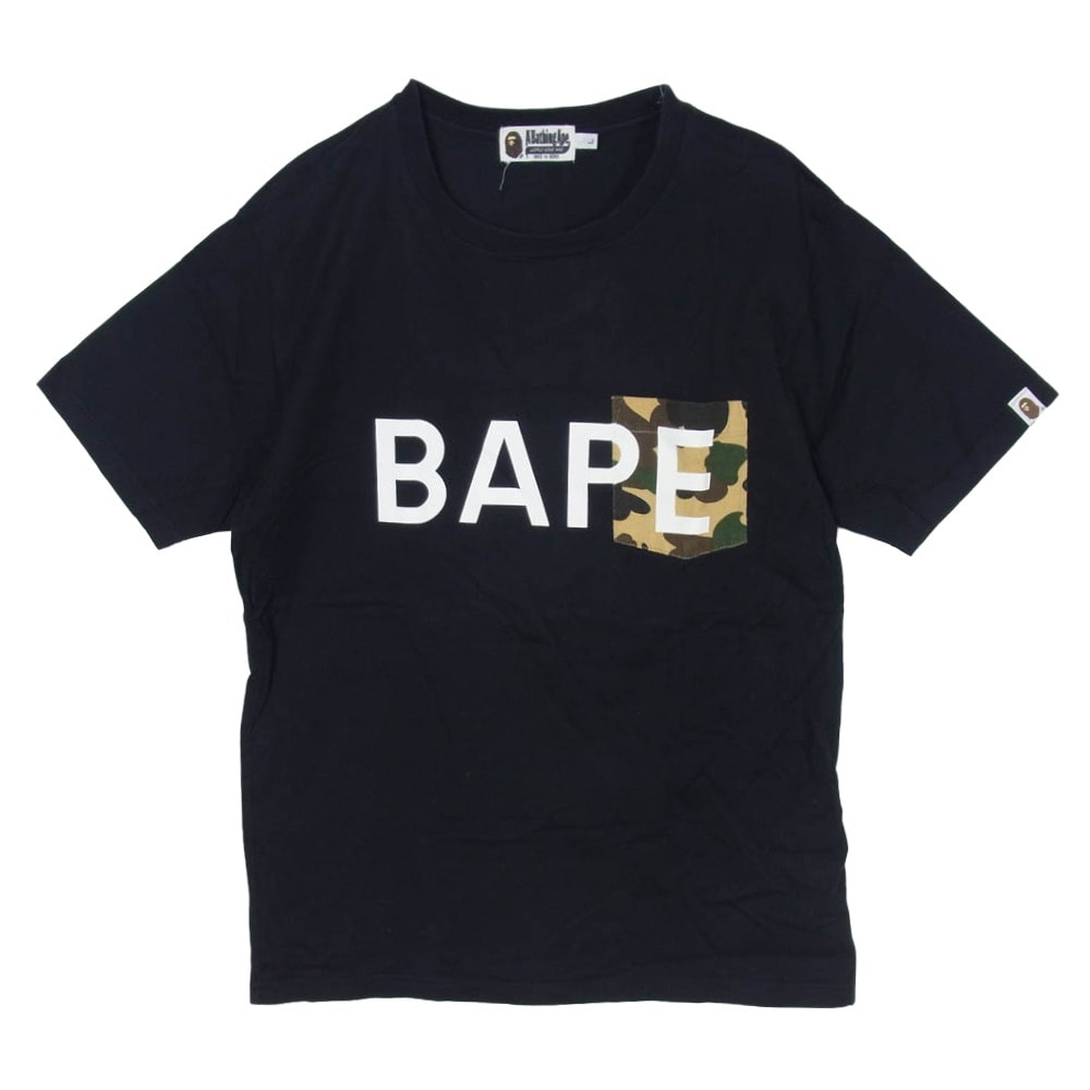 A BATHING APE アベイシングエイプ Tシャツ カモフラポケット ロゴプリント 半袖 Tシャツ ブラック系 L【中古】