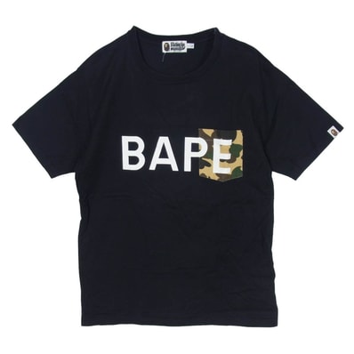 A BATHING APE アベイシングエイプ Tシャツ カモフラポケット ロゴプリント 半袖 Tシャツ ブラック系 L【中古】